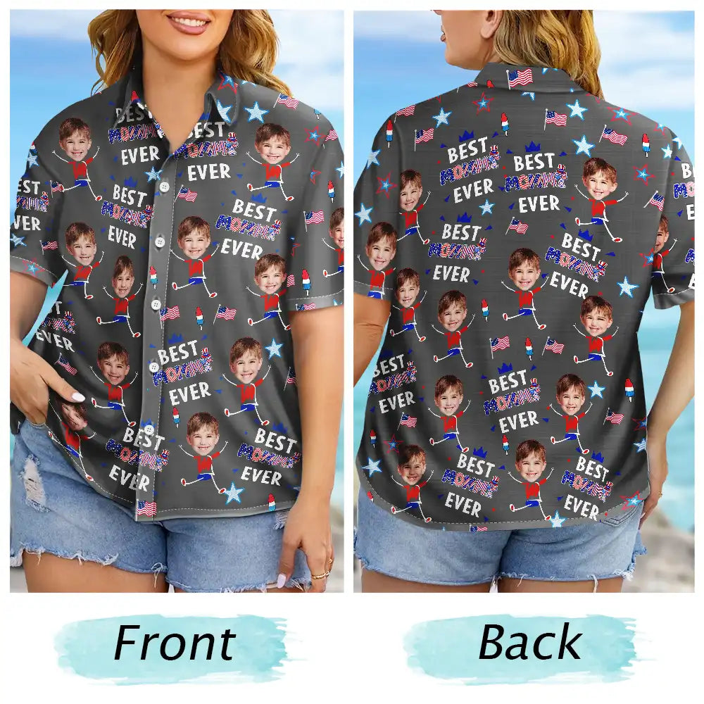 Gift For Mother,Gift For Grandma,Happy,Gift For Father,Gift For Grandpa,Summer,Independence Day,Non-Eng,Photo,Icon,Humorous - Custom Photo Stars & Stripes Best Dad Mom Grandpa Grandma Ever - Personalized Hawaiian Shirt