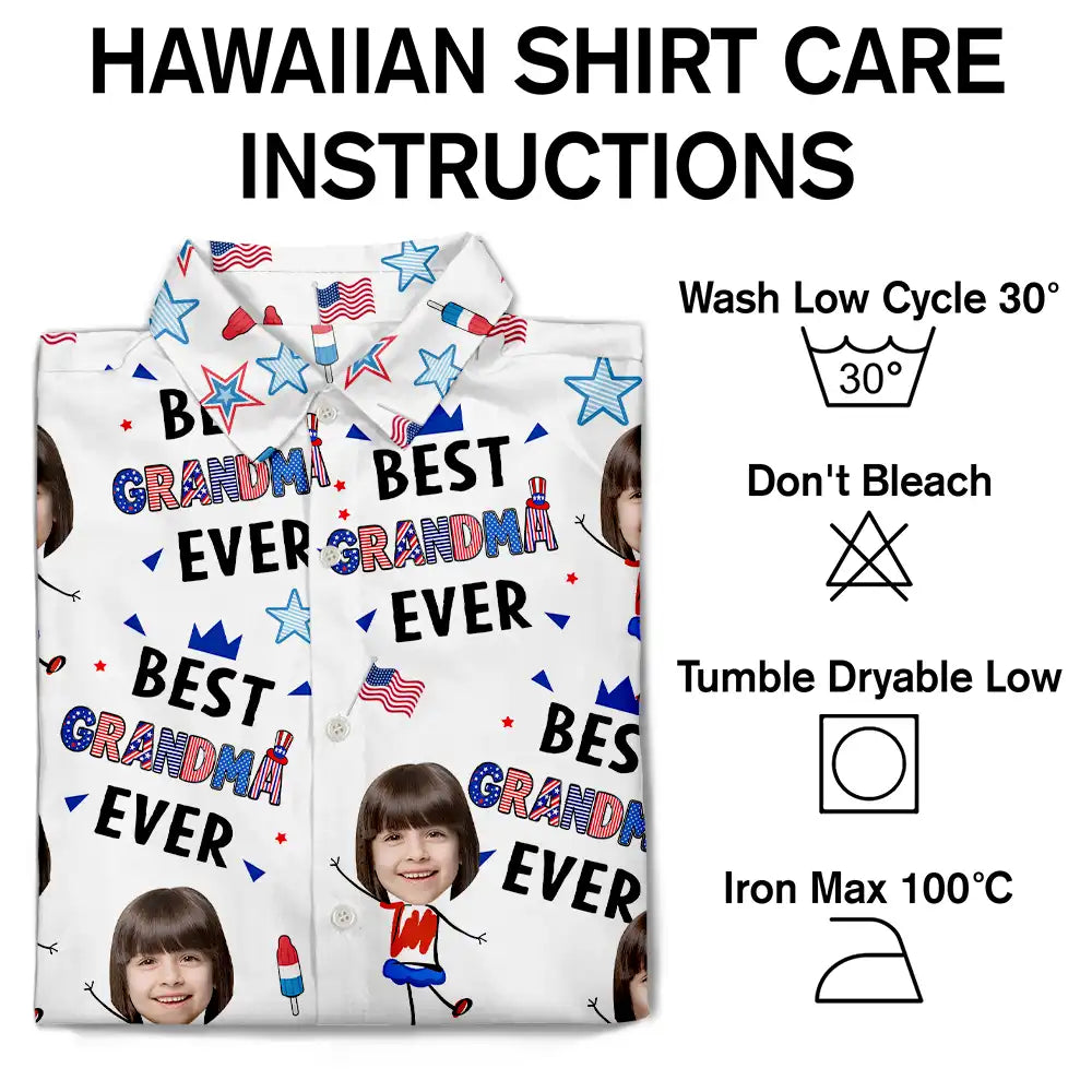 Gift For Mother,Gift For Grandma,Happy,Gift For Father,Gift For Grandpa,Summer,Independence Day,Non-Eng,Photo,Icon,Humorous - Custom Photo Stars & Stripes Best Dad Mom Grandpa Grandma Ever - Personalized Hawaiian Shirt