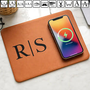 Gift For Yourself,Gift For Men,Gift For Boyfriend,Gift For Husband,Gift For Father,Non-Eng,Icon,Confident - Simple Monogram Initial Name - Personalized Leather Charging Mat