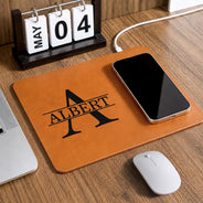 Gift For Yourself,Gift For Men,Gift For Boyfriend,Gift For Husband,Gift For Father,Non-Eng,Icon,Confident - Simple Monogram Initial Name - Personalized Leather Charging Mat