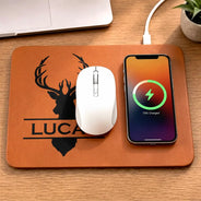 Gift For Yourself,Gift For Men,Gift For Boyfriend,Gift For Husband,Gift For Father,Non-Eng,Icon,Confident - Simple Monogram Initial Name - Personalized Leather Charging Mat