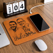 Gift For Men,Gift For Father,Custom Photo,Dad - Children,Non-Eng,Photo - Pencil Sketch,Proud - Custom Photo Pencil Sketch Best Dad Ever - Personalized Leather Charging Mat
