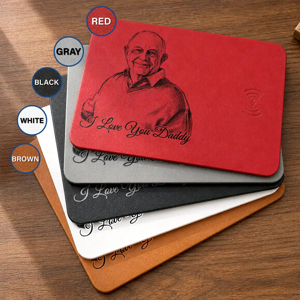 Gift For Men,Gift For Father,Custom Photo,Dad - Children,Non-Eng,Photo - Pencil Sketch,Proud - Custom Photo Pencil Sketch Best Dad Ever - Personalized Leather Charging Mat