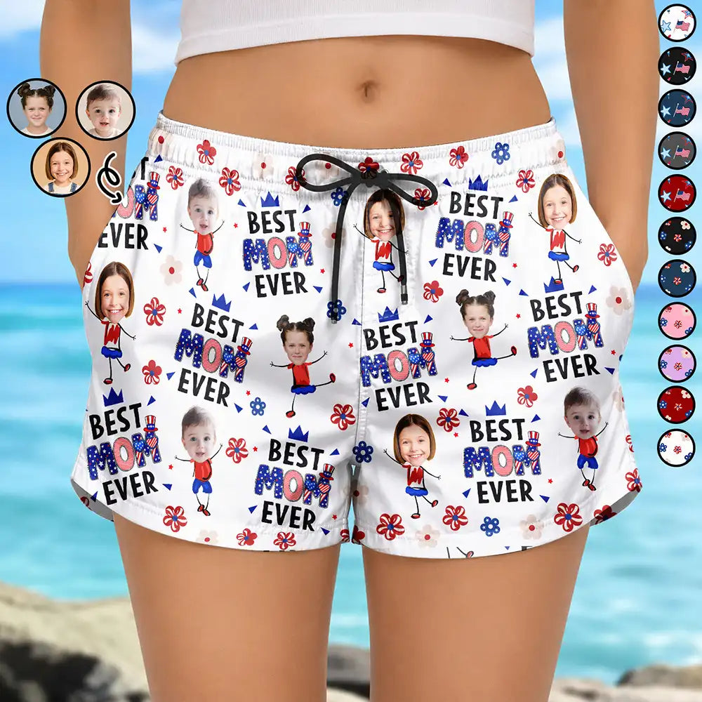 Gift For Mother,Gift For Grandma,Happy,Gift For Father,Gift For Grandpa,Summer,Independence Day,Photo,Icon,Humorous - Custom Photo Stars & Stripes Best Dad Mom Grandpa Grandma Ever - Personalized Unisex Beach Shorts