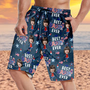 Gift For Mother,Gift For Grandma,Happy,Gift For Father,Gift For Grandpa,Summer,Independence Day,Photo,Icon,Humorous - Custom Photo Stars & Stripes Best Dad Mom Grandpa Grandma Ever - Personalized Unisex Beach Shorts