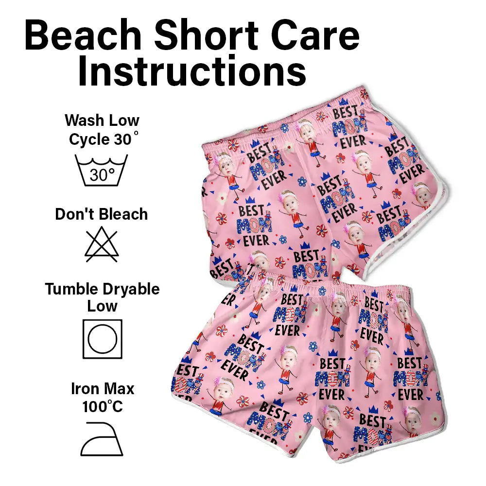 Gift For Mother,Gift For Grandma,Happy,Gift For Father,Gift For Grandpa,Summer,Independence Day,Photo,Icon,Humorous - Custom Photo Stars & Stripes Best Dad Mom Grandpa Grandma Ever - Personalized Unisex Beach Shorts