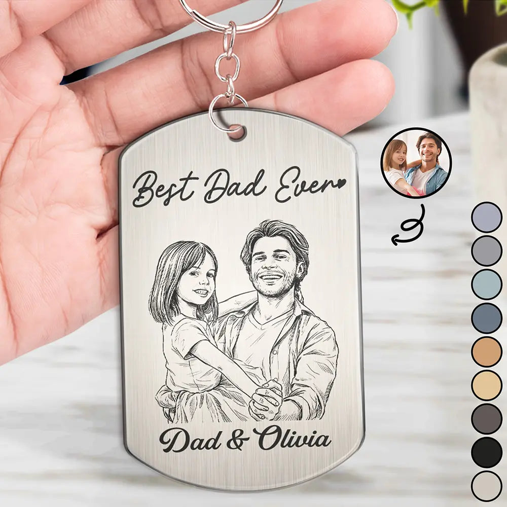 Custom Photo Pencil Sketch Dad Children Portrait - Personalized Aluminum Keychain