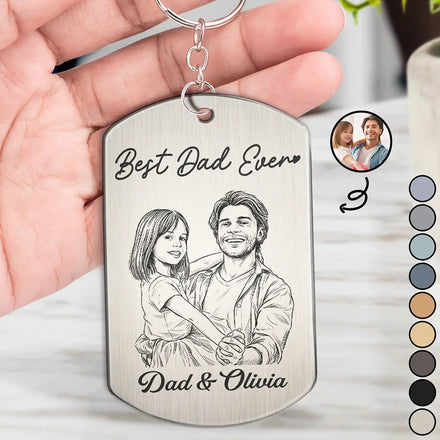 Custom Photo Pencil Sketch Dad Children Portrait - Personalized Aluminum Keychain