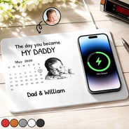 Custom Photo Pencil Sketch Calendar The Day You Became My Mom Dad - Personalized Leather Charging Mat