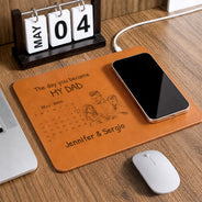 Custom Photo Pencil Sketch Calendar The Day You Became My Mom Dad - Personalized Leather Charging Mat