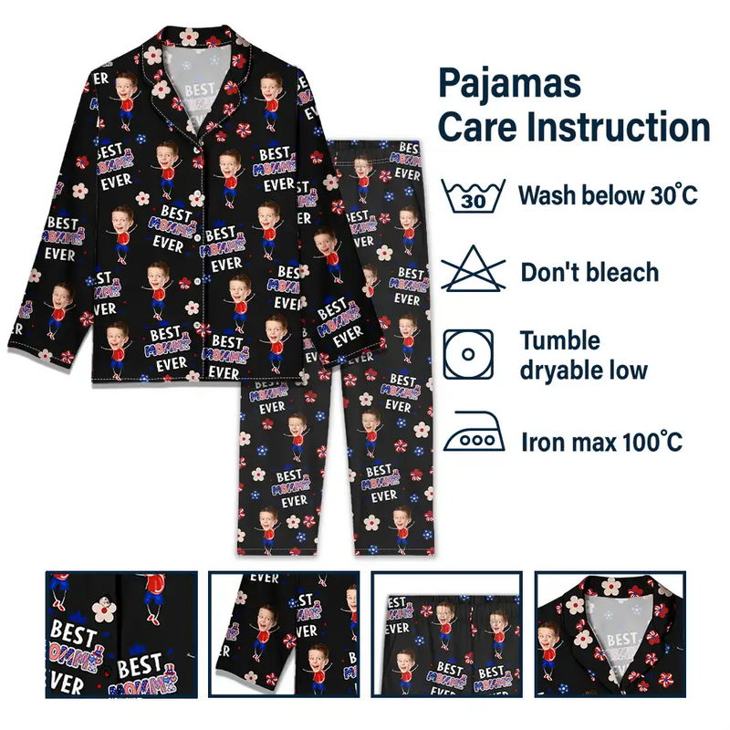 Gift For Mother,Gift For Grandma,Happy,Gift For Father,Gift For Grandpa,Independence Day,Photo,Icon,Humorous - Custom Photo Stars & Stripes Best Dad Mom Grandpa Grandma Ever - Personalized Long Pajamas Set