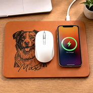 Custom Photo,Family,Pet Lovers,Pet Mom,Pet Dad,Non-Eng,Photo - Pencil Sketch (Bold),Playful - Custom Photo Bold Sketch Pet Portrait Pet Lovers - Personalized Leather Charging Mat