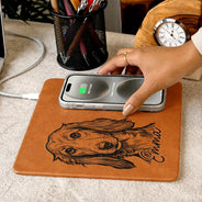 Custom Photo,Family,Pet Lovers,Pet Mom,Pet Dad,Non-Eng,Photo - Pencil Sketch (Bold),Playful - Custom Photo Bold Sketch Pet Portrait Pet Lovers - Personalized Leather Charging Mat