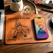 Custom Photo,Gift For Father,Dad - Daughters (Adult),Non-Eng,Photo - Pencil Sketch (Bold),Proud - Custom Photo Bold Sketch Just A Dad And His Girl - Personalized Leather Charging Mat