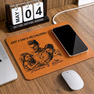 Custom Photo,Gift For Father,Dad - Daughters (Adult),Non-Eng,Photo - Pencil Sketch (Bold),Proud - Custom Photo Bold Sketch Just A Dad And His Girl - Personalized Leather Charging Mat