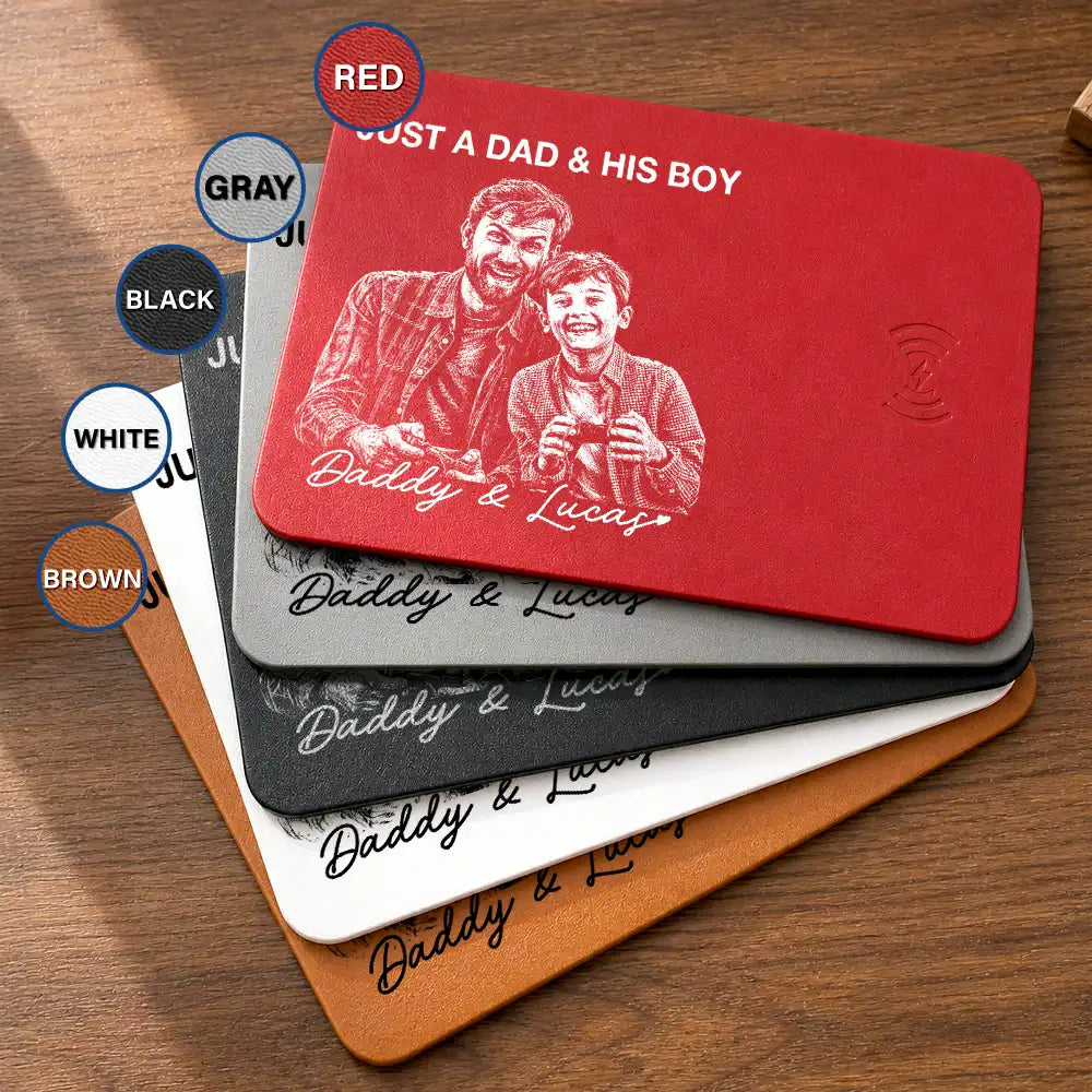 Custom Photo,Gift For Father,Dad - Daughters (Adult),Non-Eng,Photo - Pencil Sketch (Bold),Proud - Custom Photo Bold Sketch Just A Dad And His Girl - Personalized Leather Charging Mat