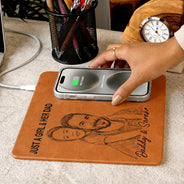 Custom Photo Bold Sketch Just A Dad And His Girl - Personalized Leather Charging Mat