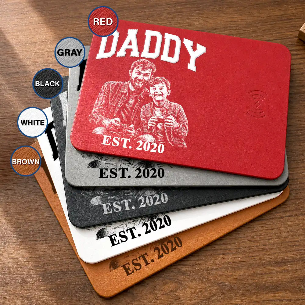 Custom Photo,Gift For Father,Gift For Grandpa,Dad - Children,Photo - Pencil Sketch (Bold),Adorable - Custom Photo Bold Sketch Dad Grandpa EST - Personalized Leather Charging Mat
