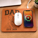 Custom Photo,Gift For Father,Gift For Grandpa,Dad - Children,Photo - Pencil Sketch (Bold),Adorable - Custom Photo Bold Sketch Dad Grandpa EST - Personalized Leather Charging Mat