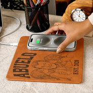 Custom Photo,Gift For Father,Gift For Grandpa,Dad - Children,Photo - Pencil Sketch (Bold),Adorable - Custom Photo Bold Sketch Dad Grandpa EST - Personalized Leather Charging Mat