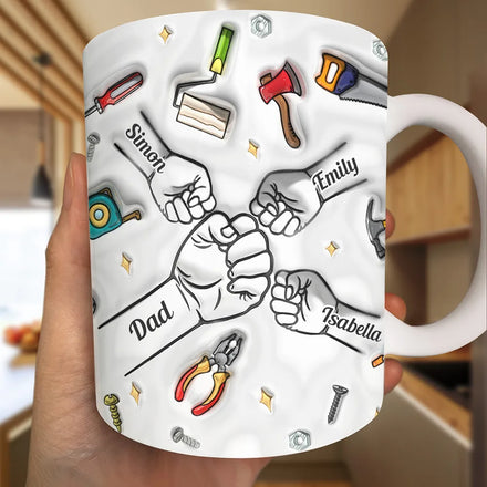 Dad Grandpa Fist Punch Tools - Personalized White Edge-to-Edge Mug