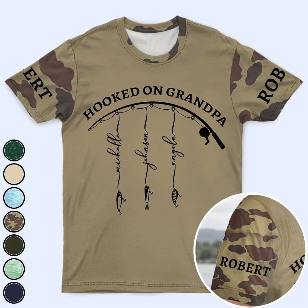 Hooked On Grandpa - Personalized Full Print T Shirt