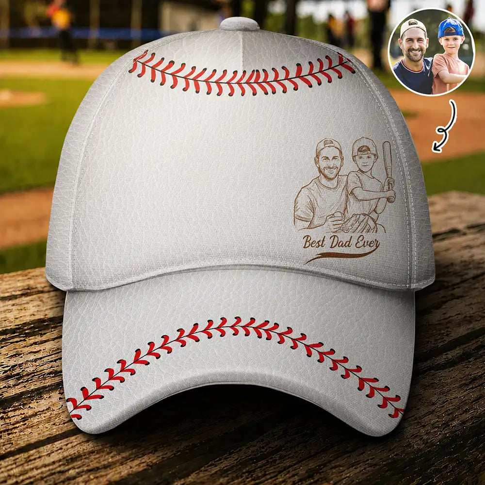 Baseball,Custom Photo,Art Design,Gift For Father,Sport Dad,Proud,Photo - Pencil Sketch - Bold - Custom Photo Bold Sketch Baseball Best Dad Grandpa Ever - Personalized Classic Cap