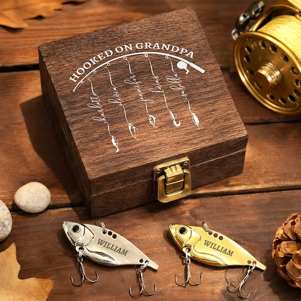 Gift For Father,Gift For Grandpa,Fishing,Non-Eng,Icon,Proud - Reel Cool Dad Grandpa - Personalized Metal Fish Lure Set