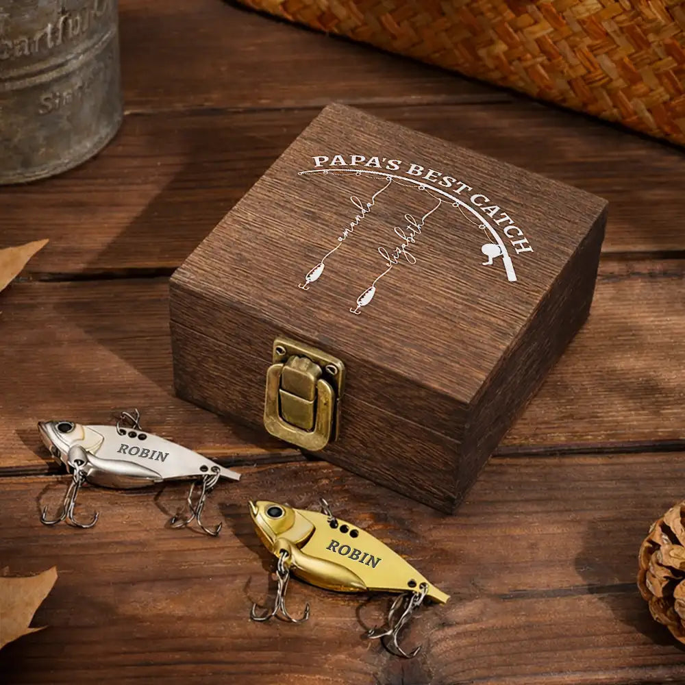 Gift For Father,Gift For Grandpa,Fishing,Non-Eng,Icon,Proud - Reel Cool Dad Grandpa - Personalized Metal Fish Lure Set