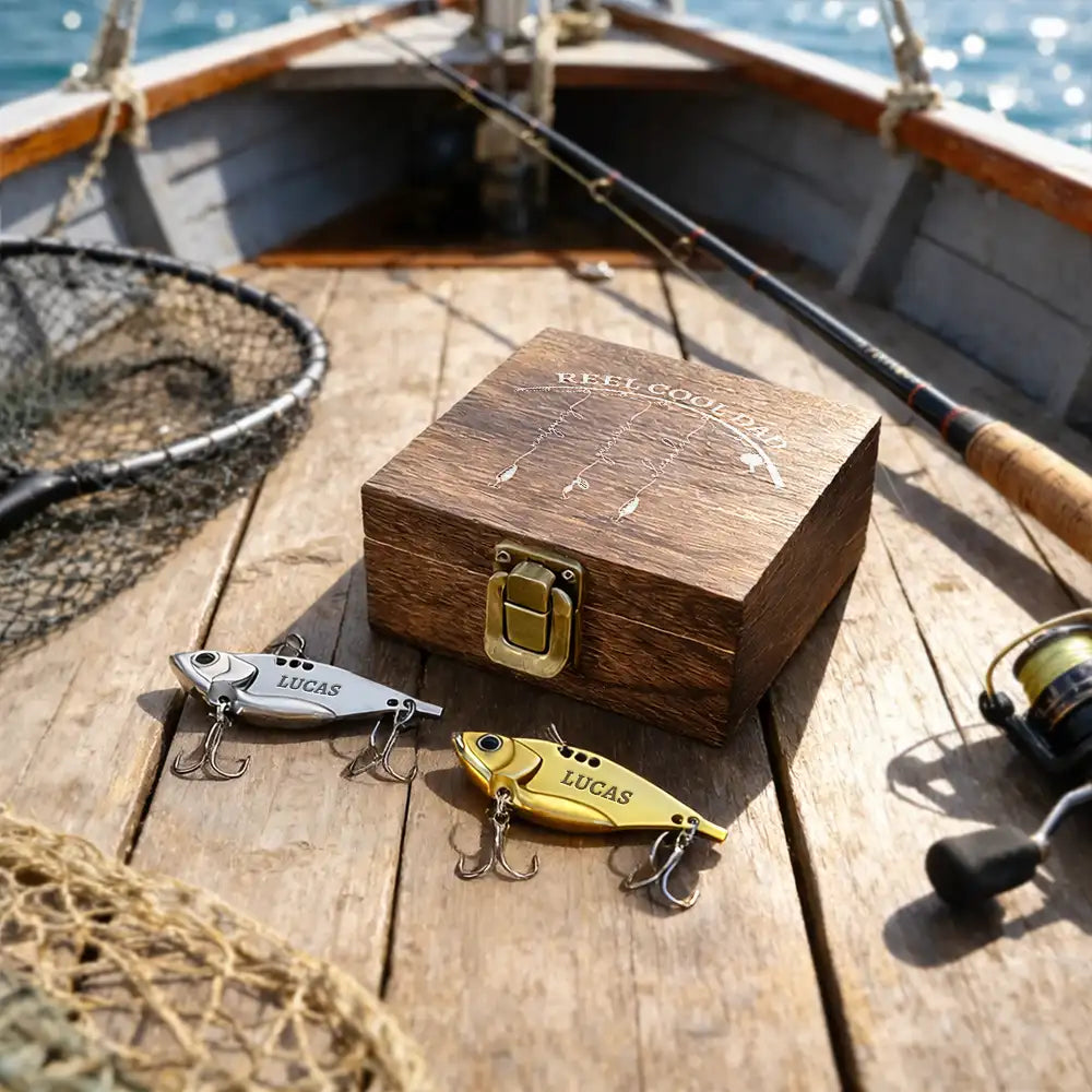 Gift For Father,Gift For Grandpa,Fishing,Non-Eng,Icon,Proud - Reel Cool Dad Grandpa - Personalized Metal Fish Lure Set
