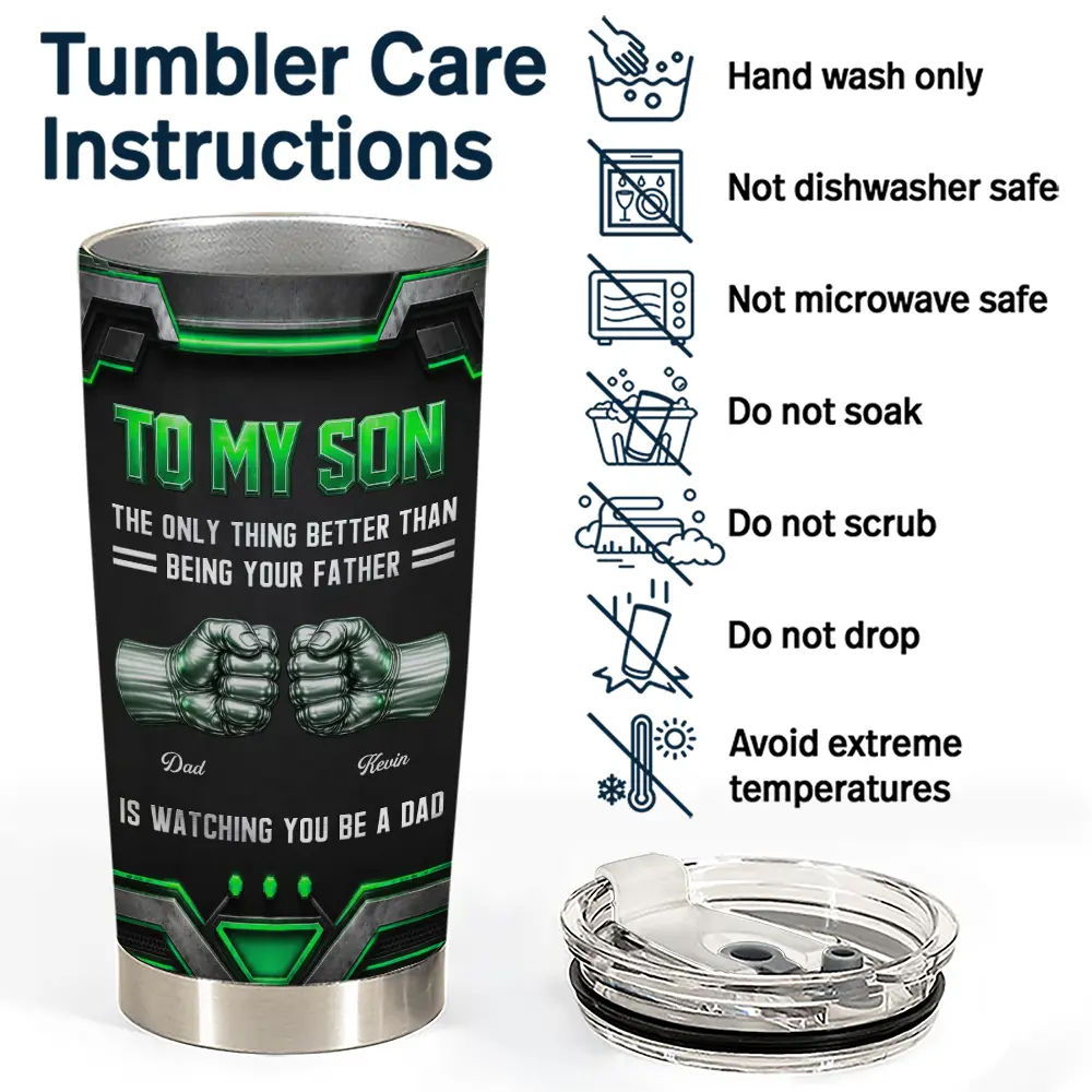 Gift For Father,Gift For Son,Dad - Son (Adult),Gift For Children,Top Market,Proud,Custom Text - 3D Metallic Effect Hand Punch Watching You Be A Dad - Personalized Tumbler