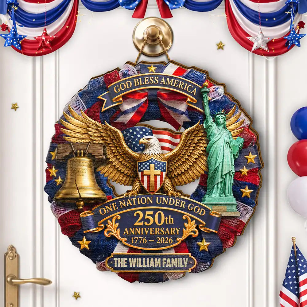 America 250th,Independence Day,Top Market,Family,Proud,Custom Text - 3D Effect God Bless America One Nation Under God - Personalized Custom Shaped Wood Sign