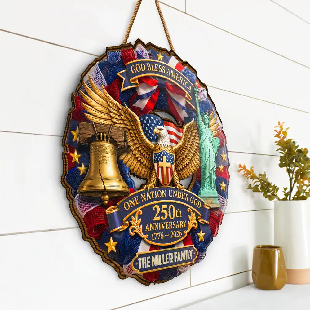 America 250th,Independence Day,Top Market,Family,Proud,Custom Text - 3D Effect God Bless America One Nation Under God - Personalized Custom Shaped Wood Sign