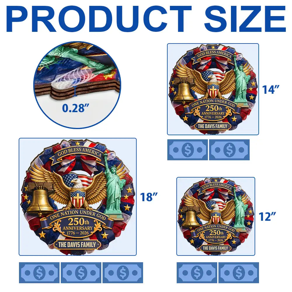 America 250th,Independence Day,Top Market,Family,Proud,Custom Text - 3D Effect God Bless America One Nation Under God - Personalized Custom Shaped Wood Sign