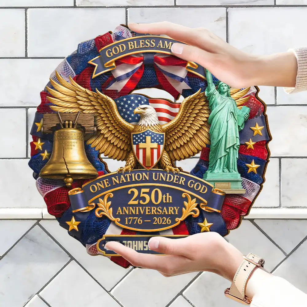 America 250th,Independence Day,Top Market,Family,Proud,Custom Text - 3D Effect God Bless America One Nation Under God - Personalized Custom Shaped Wood Sign