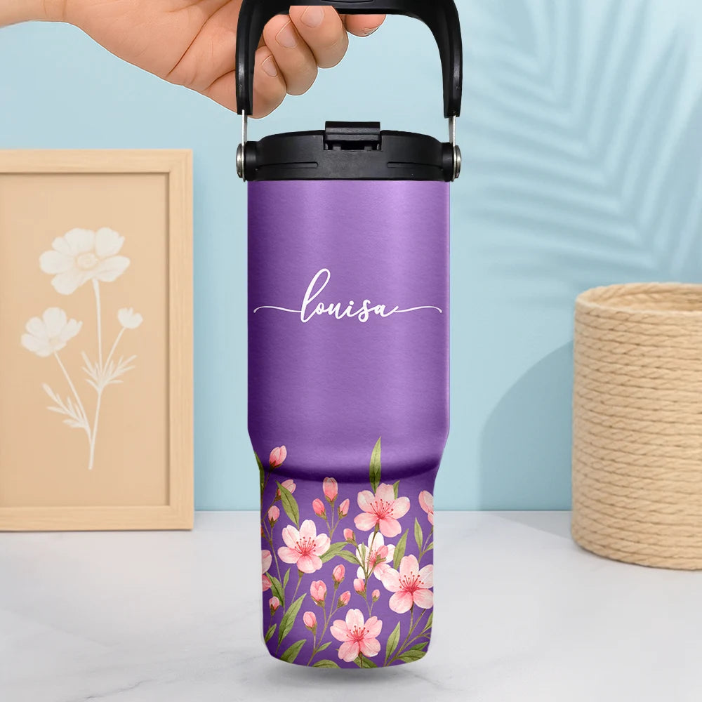 Back To School,Top Market,Teacher,Confident,Icon - Blooming With Birth Flower And Name - Personalized 30oz Tumbler With Handle