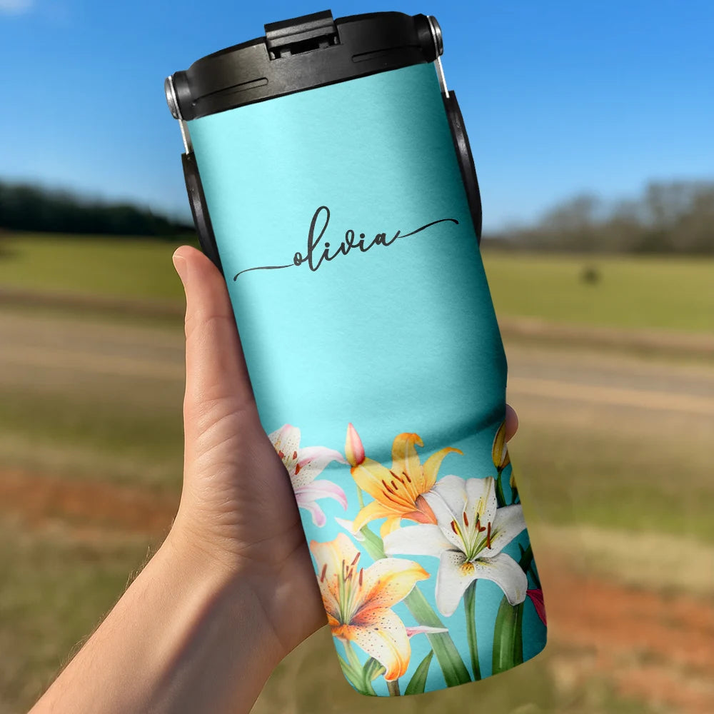 Back To School,Top Market,Teacher,Confident,Icon - Blooming With Birth Flower And Name - Personalized 30oz Tumbler With Handle