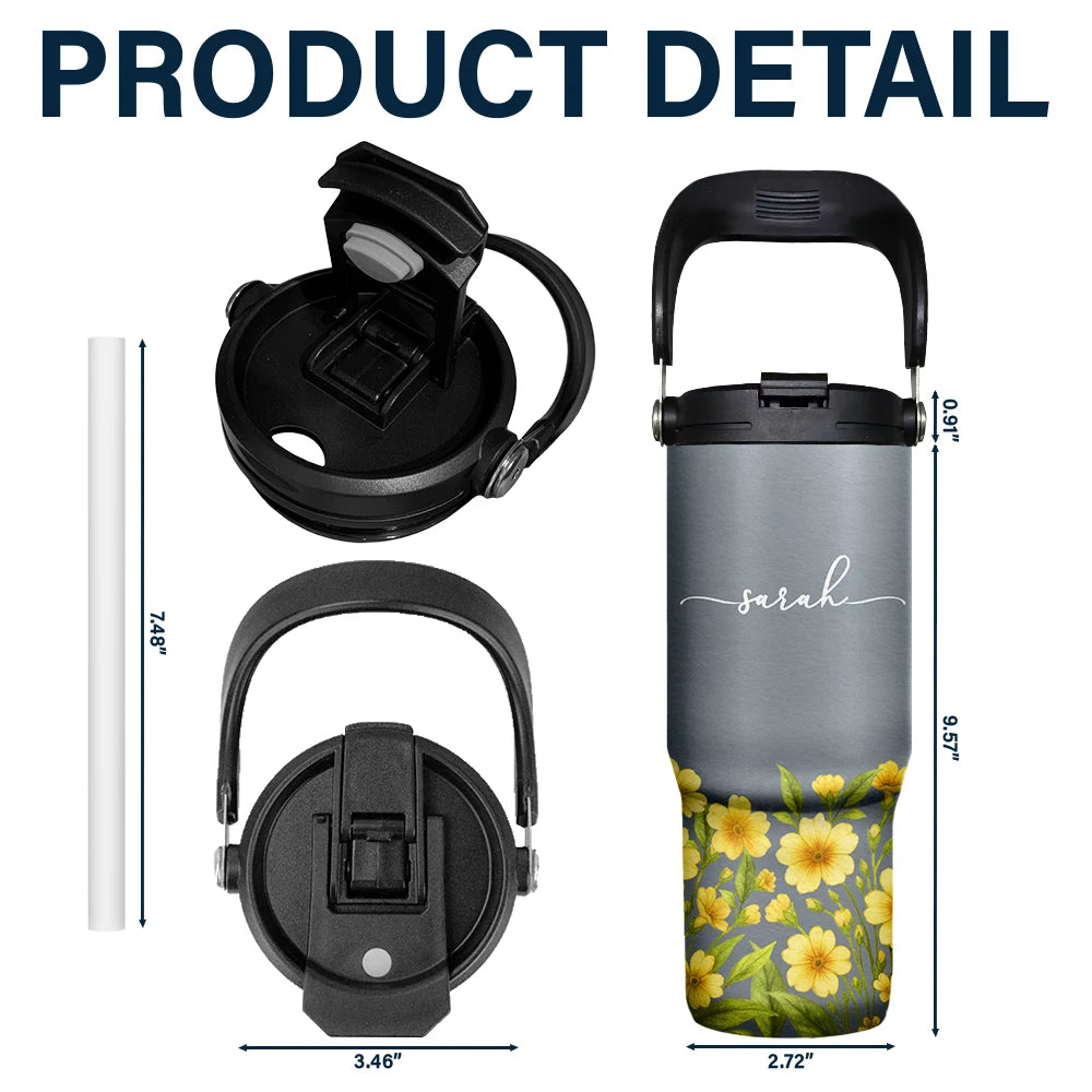 Back To School,Top Market,Teacher,Confident,Icon - Blooming With Birth Flower And Name - Personalized 30oz Tumbler With Handle