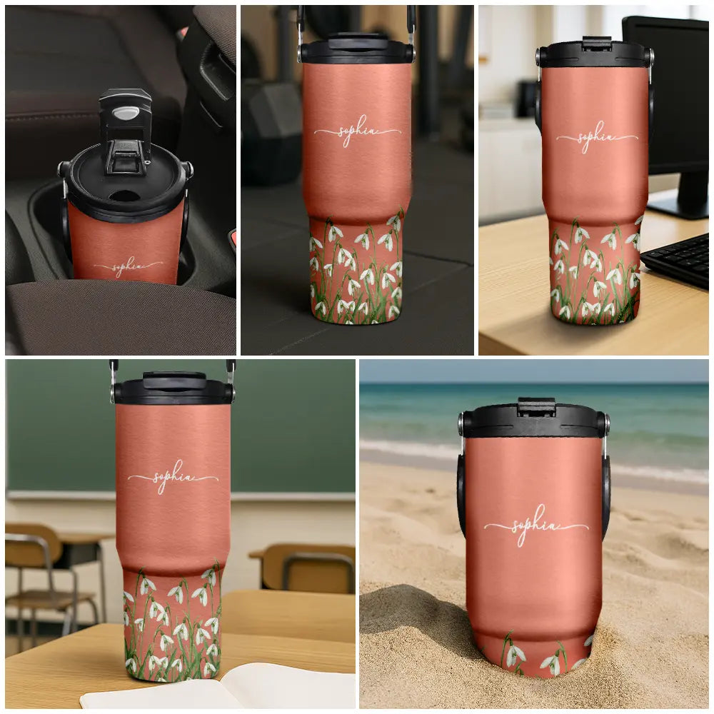 Back To School,Top Market,Teacher,Confident,Icon - Blooming With Birth Flower And Name - Personalized 30oz Tumbler With Handle