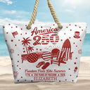 America 250th, Independence Day, Summer, Family, Proud, Custom Text - America 250 Freedom Feels Like Summer - Personalized Beach Bag
