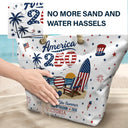 America 250th, Independence Day, Summer, Family, Proud, Custom Text - America 250 Freedom Feels Like Summer - Personalized Beach Bag