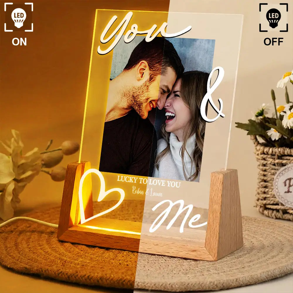Custom Photo, Gift For Couples, Top Market, Romantic, Dynamic Photo - Custom Photo You & Me Lucky In Love - Personalized Night Light