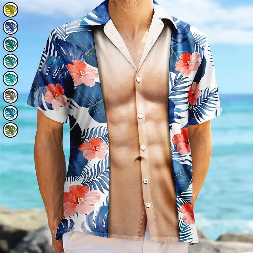 Summer,Gift For Men,Gift For Yourself,Humorous,Icon - Funny Hairy Muscle Body Summer Vibe - Personalized Hawaiian Shirt