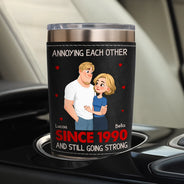 Gift For Couples,Top Market,Romantic,Vector - Vintage Animate Couple Annoying Each Other Since Year - Personalized Leather Tumbler