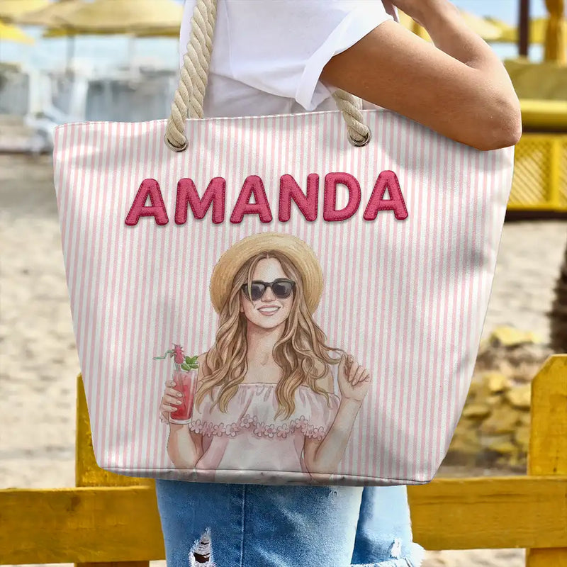Gift For Yourself, Gift For Women, Custom Photo, Beach, Art Design, Summer, Playful, Photo - Pencil Sketch - Remove BG - Custom Photo Pencil Sketch Portrait Bestie Family Yourself - Personalized Beach Bag