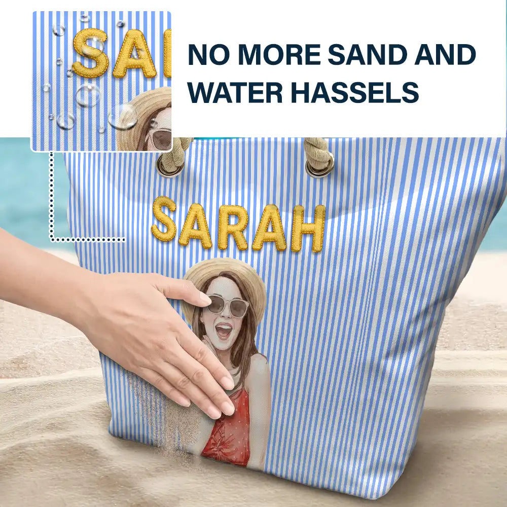 Gift For Yourself, Gift For Women, Custom Photo, Beach, Art Design, Summer, Playful, Photo - Pencil Sketch - Remove BG - Custom Photo Pencil Sketch Portrait Bestie Family Yourself - Personalized Beach Bag