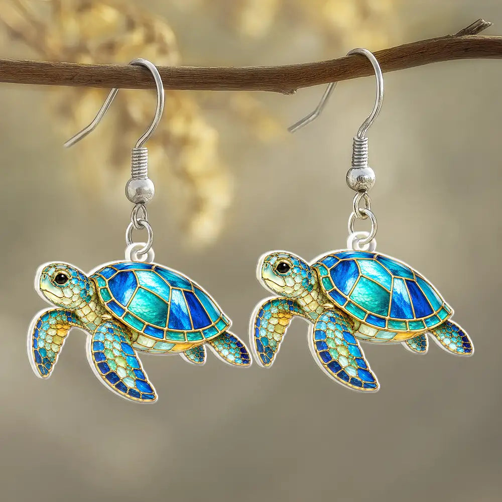 Summer, Gift For Yourself, Adorable, Icon - Sea Turtle Starfish Summer Vibe Icon Stained Glass Effect - Personalized Acrylic Earrings