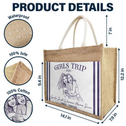 Custom Photo, Art Design, Summer, Gift For Bestie, Playful, Photo - Pencil Sketch - Remove BG - Custom Photo Pencil Sketch Girls Trip A Lot Of Laughter & Memory - Personalized Jute Tote Bag