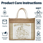 Custom Photo, Art Design, Summer, Gift For Bestie, Playful, Photo - Pencil Sketch - Remove BG - Custom Photo Pencil Sketch Girls Trip A Lot Of Laughter & Memory - Personalized Jute Tote Bag