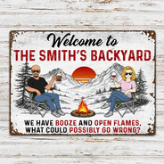 Summer, Outdoor Decor, Gift For Couples, Camping, Humorous, Vector - Firepit We Have Booze And Open Flames - Personalized Classic Metal Signs